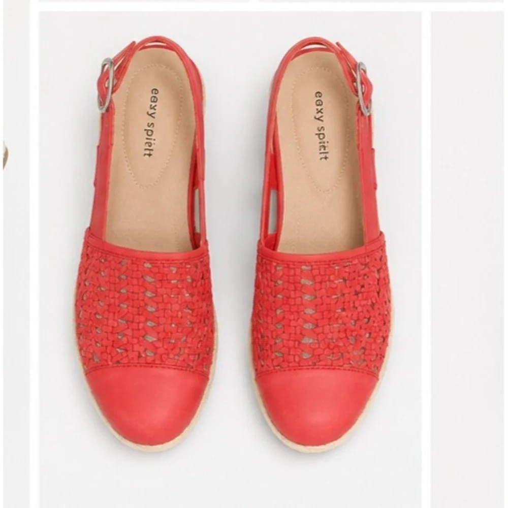 Easy Street Womens Taffy Espadrille Wedges Size 9WW Red Slingback Knit  Textile